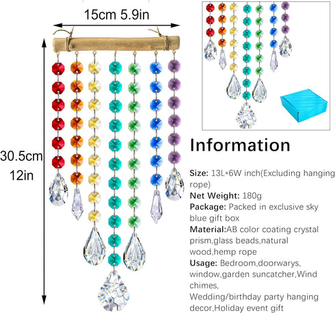 Hanging Crystal Prism Suncatcher Window Garden Decoration Ornament Rainbow Glass Beads Chain Pendant Crystal Wind Chimes...