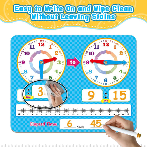 Learning Clock for Kids Toddler Teaching Clock Telling Time Dry Erase Board Preschool Kindergarten 1st 2nd Grade School Homeschool Supplies Educat...