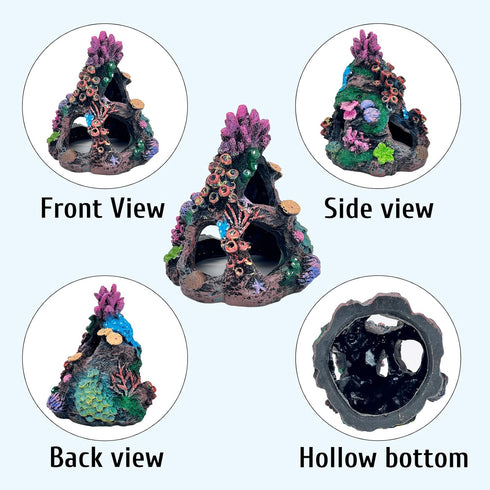 PINVNBY Coral Aquarium Decoration Fish Tank Resin Rock Mountain Cave Ornaments Betta Fish House for Betta Sleep Rest Hide Play Breed...