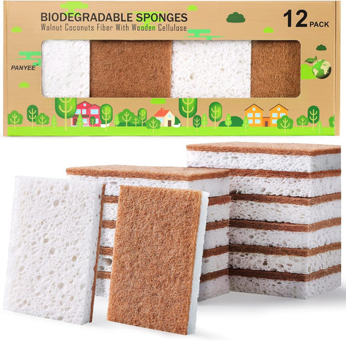 Biodegradable Natural Kitchen Sponge?Eco Friendly Sponges for Dishes,Compostable Cellulose Sponge with Natural Plant Based Coconut Walnut Sustaina...