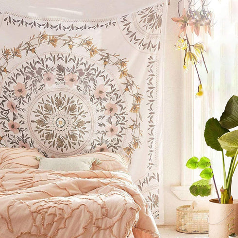 Simpkeely Sketched Floral Medallion Tapestry, Bohemian Mandala Wall Hanging Tapestries, Indian Art Print Mural for Bedroom Living Room Dorm Home D...