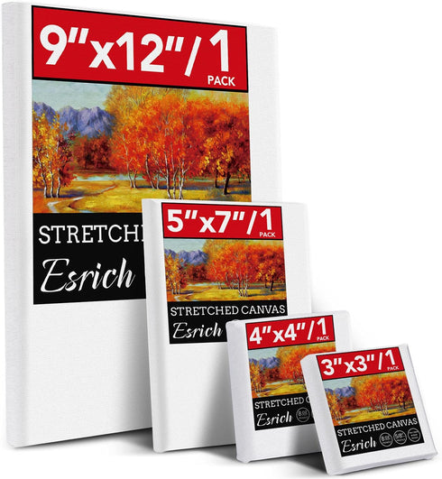 4 Pack Canvases for Painting with 9x12, 5x7, 4x4, 3x3, Painting Canvas for Oil & Acrylic Paint...