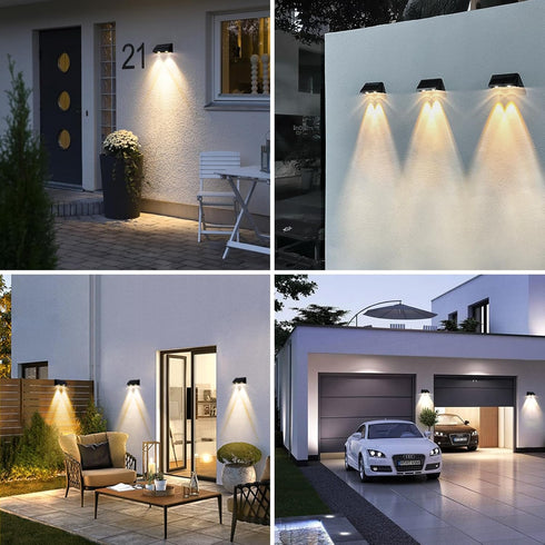 Solar Wall Lights Outdoor 3000K Warm White Downlights Waterproof LED Sconce Dusk to Dawn Solar House Lights for Fence Deck Pathway Patio (2Pack, D...