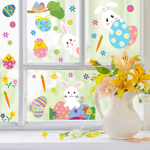 CCINEE Cute Easter Window Cling Stickers for Home Decoration,Bunny Easter Eggs Decals for Windows 12 Sheets...