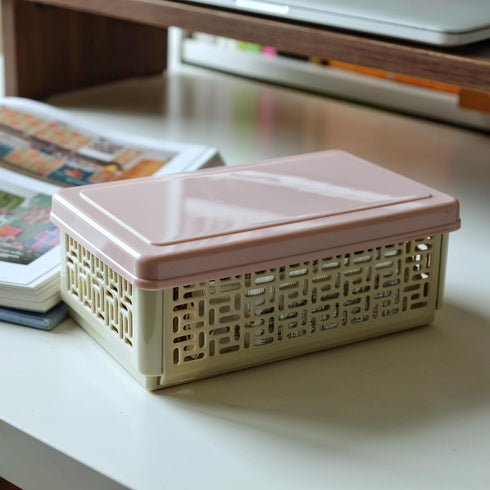 Mini Collapsible Plastic Crates with Lid 1Qt(7.5''x4.5''x2.8'') Foldable Small Storage Container for Crafts,Office,School,Kitchen...