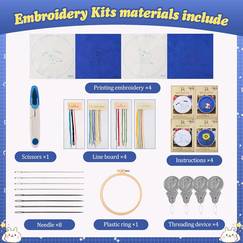 FMTYAOIU Embroidery Kits for Beginners 4 Sets, Cross Stitch with Stamped Patterns and Instructions, Needlepoint Funny Hobby Kits with Embroidery H...