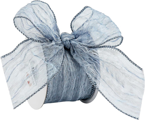 HUIHUANG Blue Wire Ribbon 2.5 inch Metallic Crinkle Dusty Blue Wired Ribbon for Bows Making Gift Wrapping Wreaths Holiday Home Decor DIY Crafts Ch...