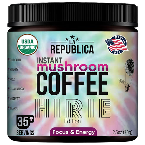 LRLA SUPERFOODS Organic Mushroom Coffee (HIRIE Edition) 35 Servings, 7 Superfood Mushrooms, Fair Trade Arabica Coffee...