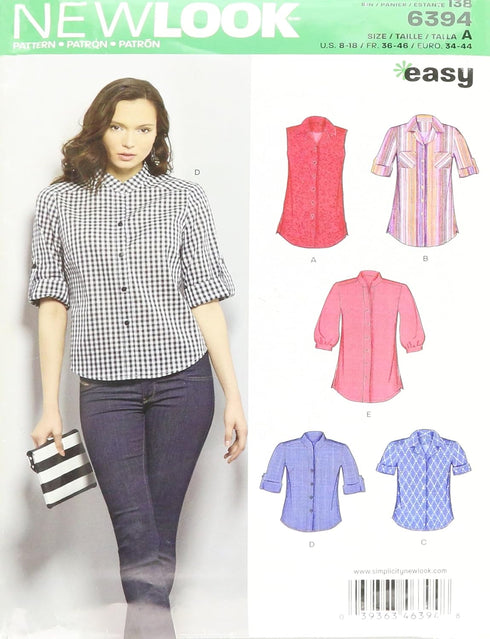 New Look Sewing Pattern UN6394A Autumn Collection Misses' Button Front Tops Sewing Patterns, A (8-10-12-14-16-18)...