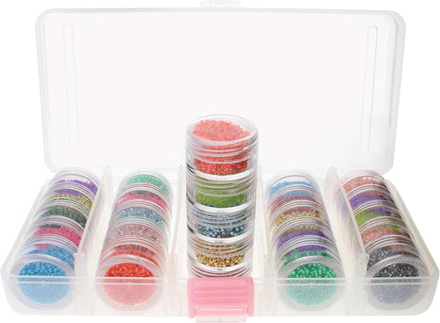 The Beadsmith Personality Case, Clear Plastic Bead Storage Case with 25 Removable and Stackable Jars, includes 5 screw top lids, Organizer Storage...