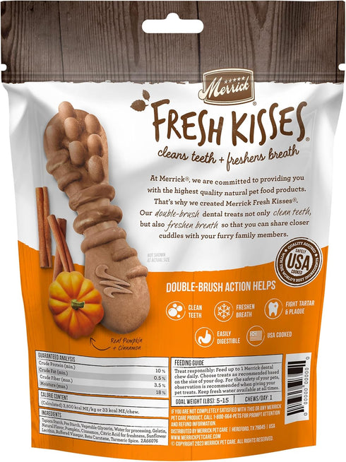 Merrick Fresh Kisses Natural Dental Chews, Treats Infused with Pumpkin and Cinnamon for Tiny Dogs 5-15 Lbs - 9 oz. Pouch...
