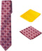 Men's Woven Medallion Regular Length Neck Tie with 2 Handkerchief Pocket Squares Hanky Set - Red Navy Gold...
