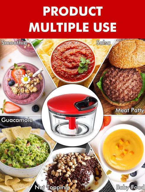 GDL Manual Food Chopper, Hand Pull String Onion Chopper Cutter, Dishwasher Safe Vegetable Chopper Food Mincer, No BPA Food Grade Material, 2.5 Cup...