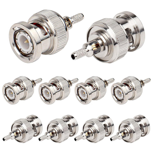 XRDS -RF BNC Crimp Connectors 10PCS, BNC Male Crimp Solder Attachment Connector for RG316 RG174 RG188 RG188A LMR100 Coax Cable...