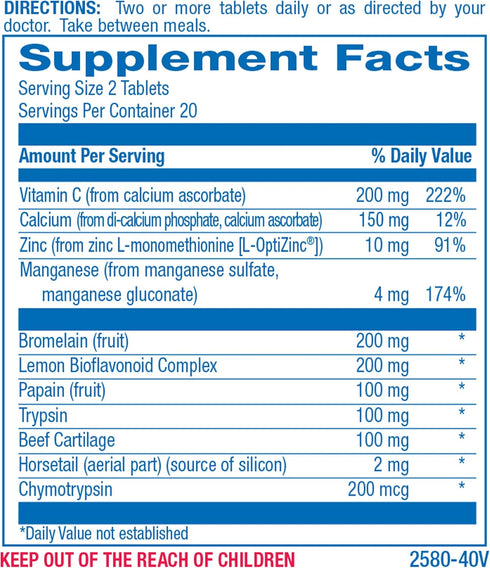 Bromelain Supplement for Soft Tissue Injuries - 40 Tablets - Vitamin C, Zinc, Citrus Bioflavonoids - Soft Tissue Support for Acute Injury Recovery...