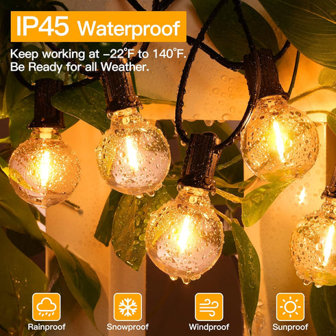 Ollny 25FT Outdoor String Lights, Waterproof Connectable Shatterproof Outside Light with 13 Edison + 1 Spare LED Bulbs Plug in, Patio Lights for I...