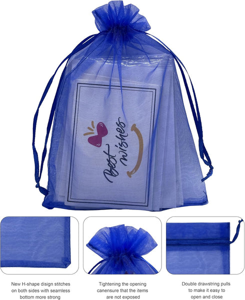 100PCS Sheer Organza Bag 5''X7'' Royal Blue Mesh Bags Drawstring Jewelry Gift Bags Small for Baby Shower Wedding Party Pouch Favor Goodie Bags...