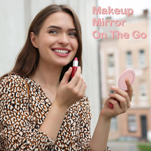 metisinno Magnetic Base Mirror Compatible with PopSocket Phone Grips and iPhone MagSafe Cases, Compact Makeup Mirror, Peach Pink...