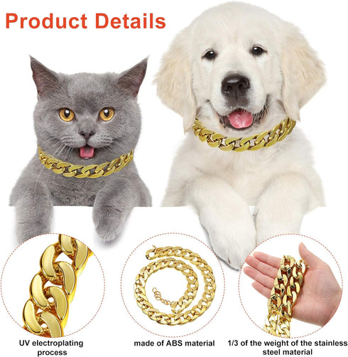 2 Pieces Dog Link Chain Gold Necklace Chain for Dogs ABS Plastic Dog Golden Collar Chain Puppy Costume for Dogs (10 Inch (25+7 cm))...