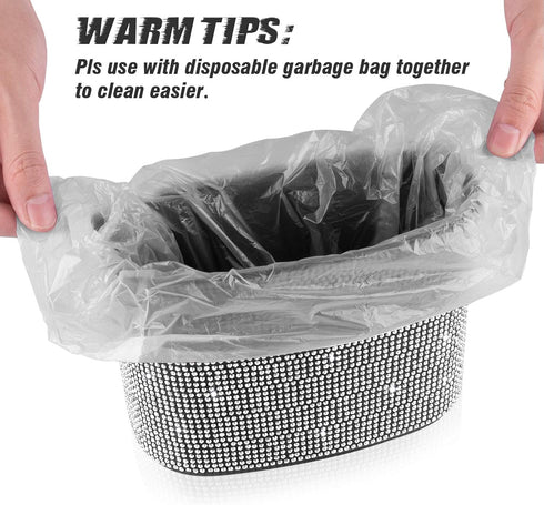 eing Car Trash Can Bling Crystal Auto Storage Pockets,100% Leak Proof Car Trash Container Bin Car Garbage Bag Hanging for Backside/Gearshift/Cente...