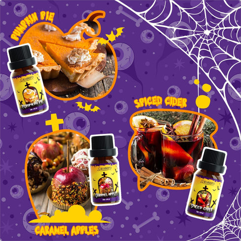 SALUBRITO Halloween Fragrance Oils Set, Funny Essential Oils Gift Set for Diffuser, Candle, Soap Making Scents, Pumpkin Pie, Spiced Cider, Caramel...