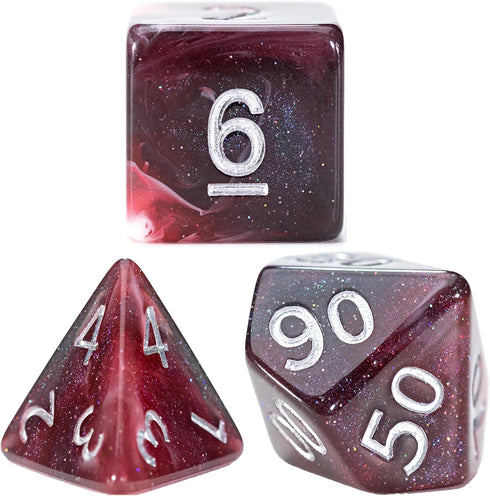 Gate Keeper Games and Dice: Aether Dice: Plague - 7pc RPG Set, Black, Red & White Swirled w/ Holographic Glitter, 7 Resin Dice for Role Playing Ga...