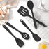Homikit 5-Piece Kitchen Cooking Utensils Set, Black Silicone Slotted Turner Spatula Spoons for Nonstick Cookware, Dishwasher Safe Kitchen Tools fo...