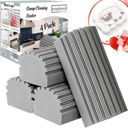4-Pack Damp Clean Duster Sponge and 1- Pack Cellulose Dishwasher Sponge, Brush for Cleaning Blinds, Glass, Baseboards, Vents, Railings, Mirrors, W...