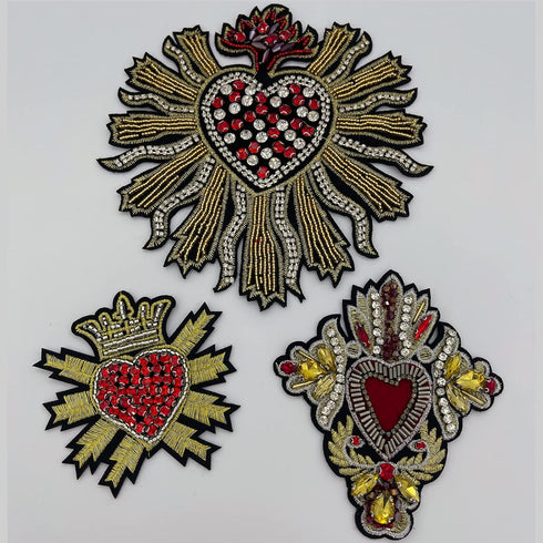 Yikko 3 Pieces Beaded Rhinestone Patches Love Heart Star Bee Fabric Applique Iron on Patches for Jeans, Jackets, Clothing, Scrapbooking Handbag Sh...