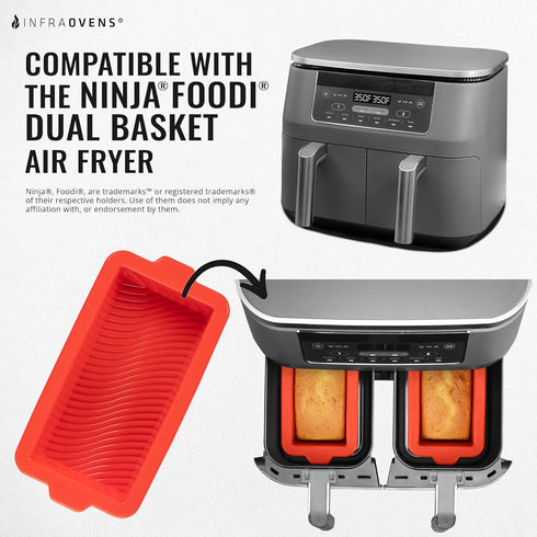 Air Fryer Silicone Loaf Pans for Ninja Foodi Dual Basket DZ201 8qt Baking Set, Non-Stick Cake Pan, Conversion Chart, Airfryer Bakeware for Double ...