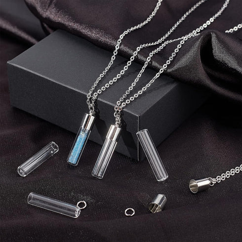 SUNNYCLUE 64Pcs DIY 12 Sets Vial Necklace Making Kit 6mm Dia. Hourglass Vial Pendants Handmade Clear Glass Memory Wish Bottle Charms for Jewelry M...