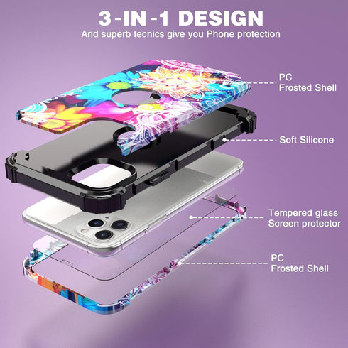 IDweel for iPhone 11 Pro Max Case with Tempered Glass, Hybrid 3 in 1 Shockproof Slim Heavy Duty Protection Hard PC Cover Soft Silicone Bumper Full...