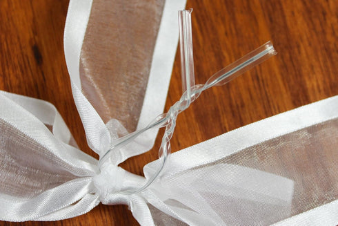 White Pre-Tied Organza Bows with Twist Ties. Pack of 12 Satin-Edged Fabric Bows Made of 1-1/2" Ribbon. Bow Measures 4" Wide (12, White)...