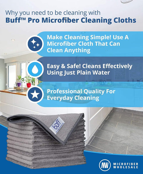 12" x 12" MW Pro Multi-Surface Microfiber Cleaning Cloths | Gray - 12 Pack | Premium Microfiber Towels for Cleaning Glass, Kitchens, Bathrooms, Au...