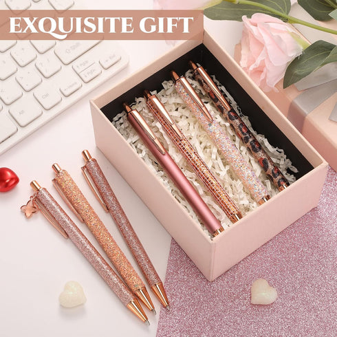 Sherr 7 Pcs Fancy Pens for Women Cute Pens Sparkly Glitter Pens with 10 Pcs Black Ink Refills Pretty Pen Gifts Journaling Pens for Girls Office Sc...