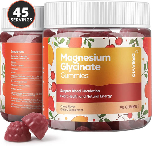 90 Count Magnesium Glycinate Gummies 400mg w/Magnesium L-Threonate & Ashwagandha Supplement - Sugar Free Zinc Magnesium Glycinate Supplement Ashwa...