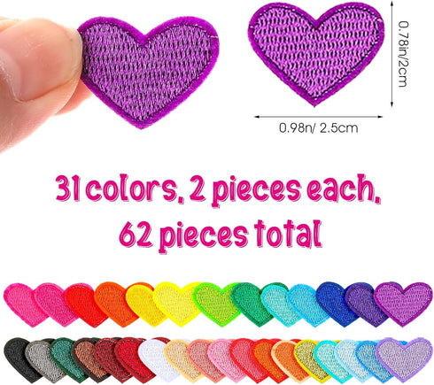 Heart Iron On Patches, 31Pcs Mini Heart Iron On Decal Colorful Heart Patch Ironable Patches Embroidered Sew On Heart Patches Appliques for Clothes...