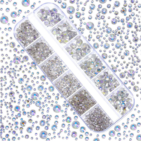 Dowarm 2650PCS Glue Fix Glass Flat Back Crystal Rhinestones, 6 Sizes 1.5mm 2mm 2.8mm 4mm 4.8mm 6.5mm, Non Hotfix Flatback Crystals for Crafts Nail...