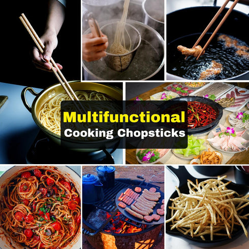 16.5 inches Cooking Chopsticks, 2 Pairs Extra Long Anti-Slip Chopstick, Reusable for Noodles Frying Hotpot Wooden Kitchen Chop Sticks...