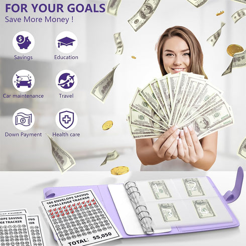100 Envelopes Money Saving Challenge, Easy and Fun Way to Save $5,050, Budget Binder Savings Challenge Book, Savings Challenges Budget Book Binder...