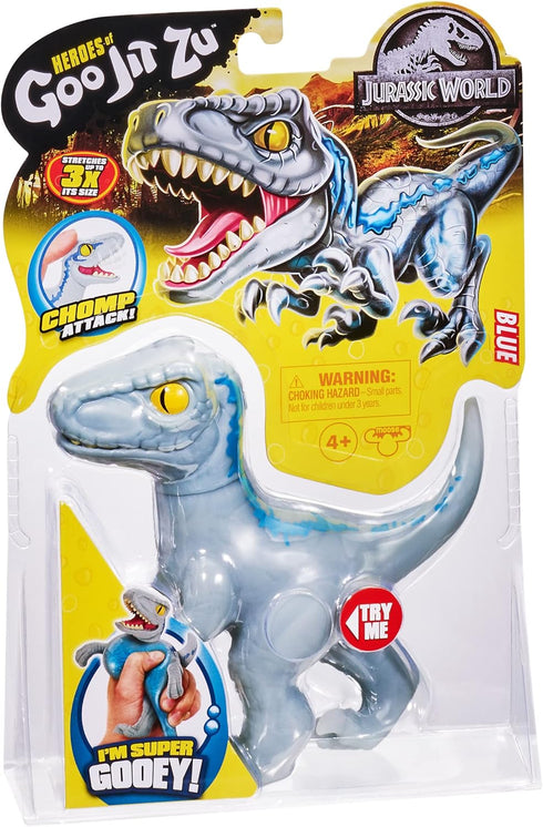 Heroes of Goo Jit Zu Jurassic World - Chomp Attack Stretch Blue Velociraptor Action Figure, Multicolor...