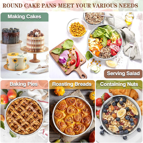 P&P CHEF 6 Inch Round Cake Pan Set of 3, Stainless Steel Round Baking Layer Pans Bakeware for Layer Birthday Cake, Fit Oven/Pots/Pressure Cooker, ...