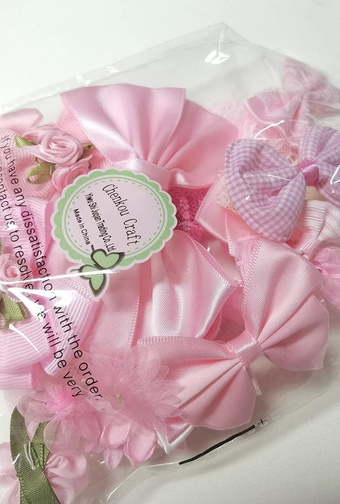 Chenkou Craft Mix Pink Ribbon Flowers Bows Craft Wedding Ornament Appliques 40pcs...
