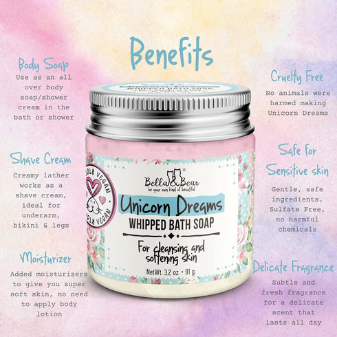 Bella & Bear Unicorn Dreams Whipped Bath Soap - Travel Size 3.2oz...