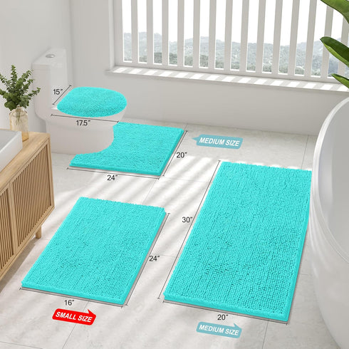 Smiry Luxury Chenille Bathroom Rugs 24x16, Extra Soft and Absorbent Shaggy Bath Mat, Machine Washable, Non-Slip Plush Carpet Runner for Tub, Showe...