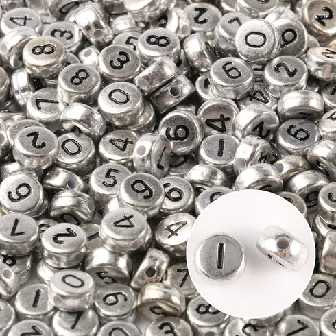 Yochus 1000pcs Silver Mixed Round Acrylic Beads 4x7mm Black Alphabet Number Heart Shape Bead for Jewelry Making and DIY Bracelets...