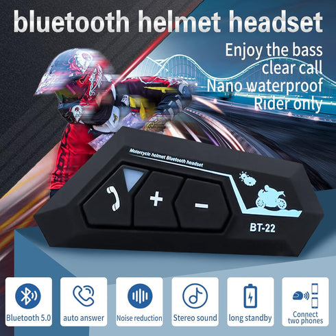 Geva Motorcycle Helmet Bluetooth Headset,BT-22 Outdoor Waterproof Motorcycle Bluetooth Helmet Headset,70 Hours Playing time High Sound Quality Sys...