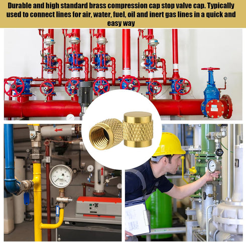 2pcs 1/4 Flare Caps, Round Brass with Neoprene O Ring Seal 7/16-20UNF Thread Flare Tube Fitting Stop Valve Cap for Air Conditioner Pipe Gas Line H...