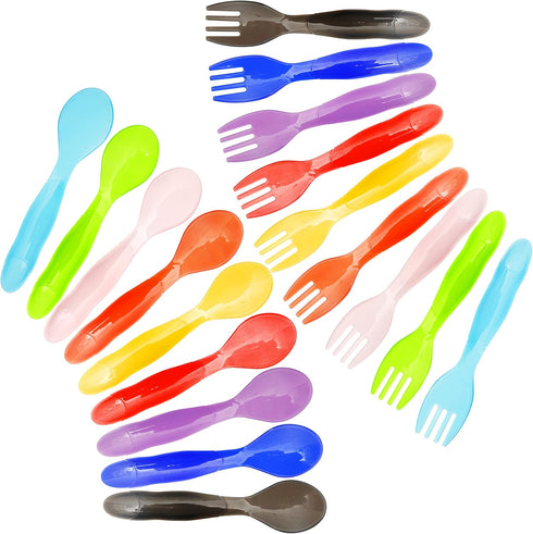 Youngever 18 Pcs Plastic Toddler Utensils, Plastic Kids Forks Kids Spoons, Large Size, Top Dishwasher Safe, Set of 9 in 9 Rainbow Colors...