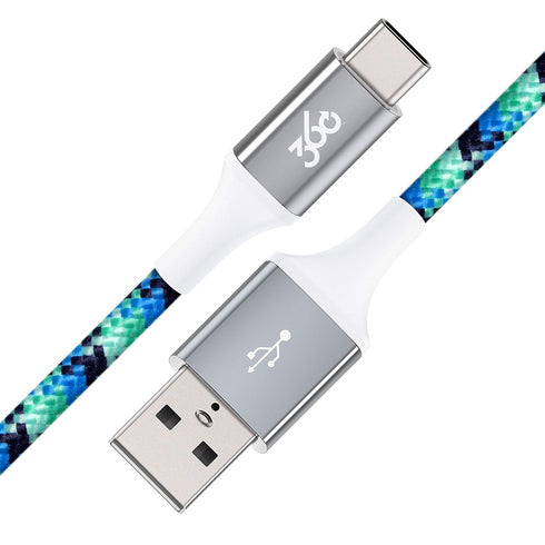 360 Electrical Habitat 8ft Premium Braided Charging Cord, Turquoise, USB-C to USB-A for Phone, Tablet, or Laptop, USB-C Cable, 4ft USBA to USBC Ca...